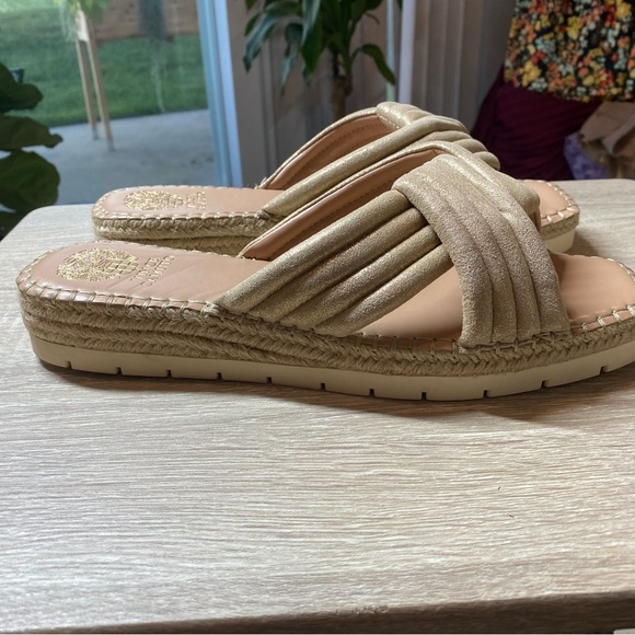 Vince Camuto Melysa Crossband Slide Sandals in Egyptian Gold - Picture 3 of 10